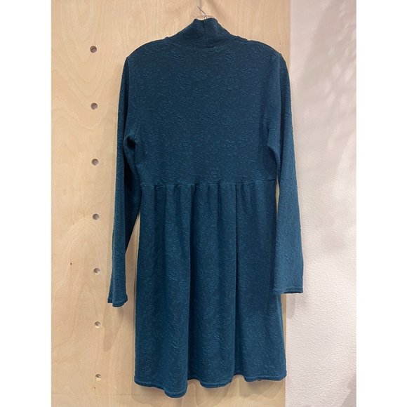 Cut. Loose Womens Green Mock Neck Long Sleeve Pleated Tunic Sweater Dress Size M - Picture 3 of 8